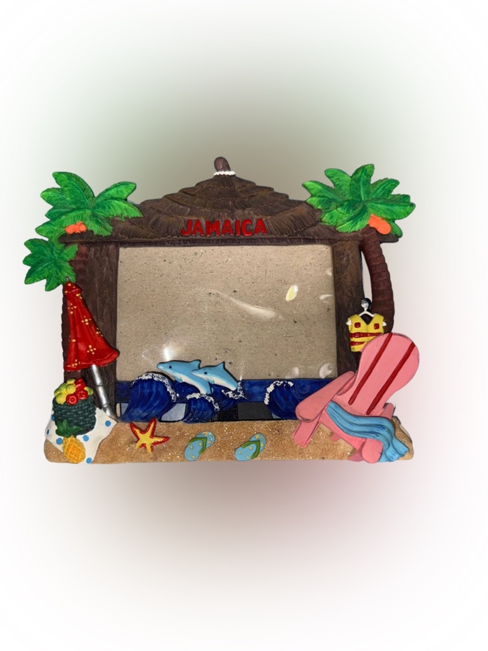 Tropical Jamaica Photo Frame with Palm Trees and Beach Chair